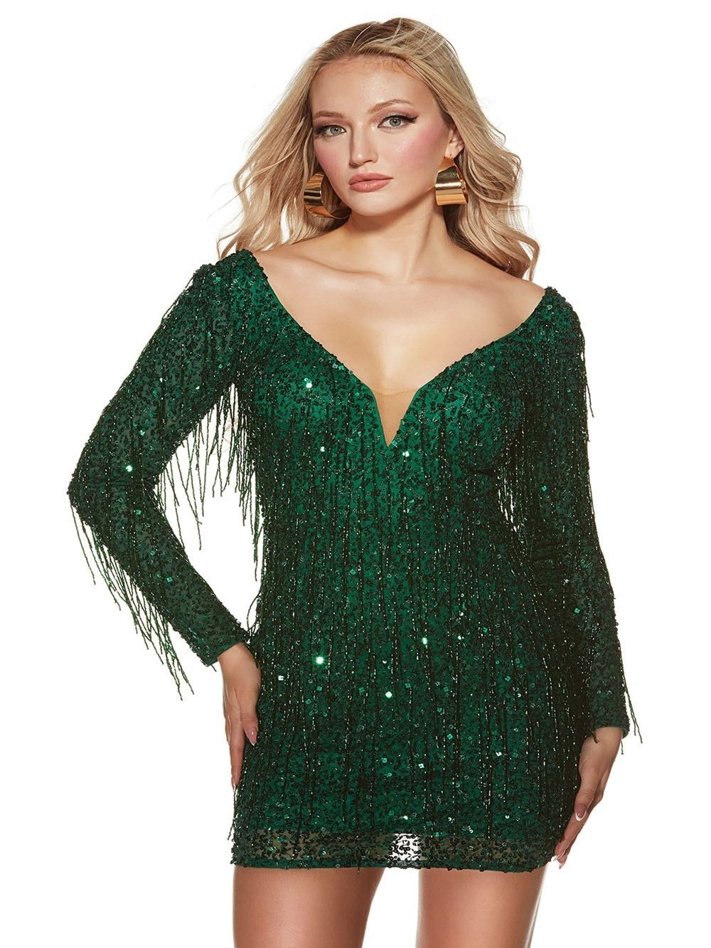 Alyce Paris Emerald Green Sequin Fringe Mini Dress